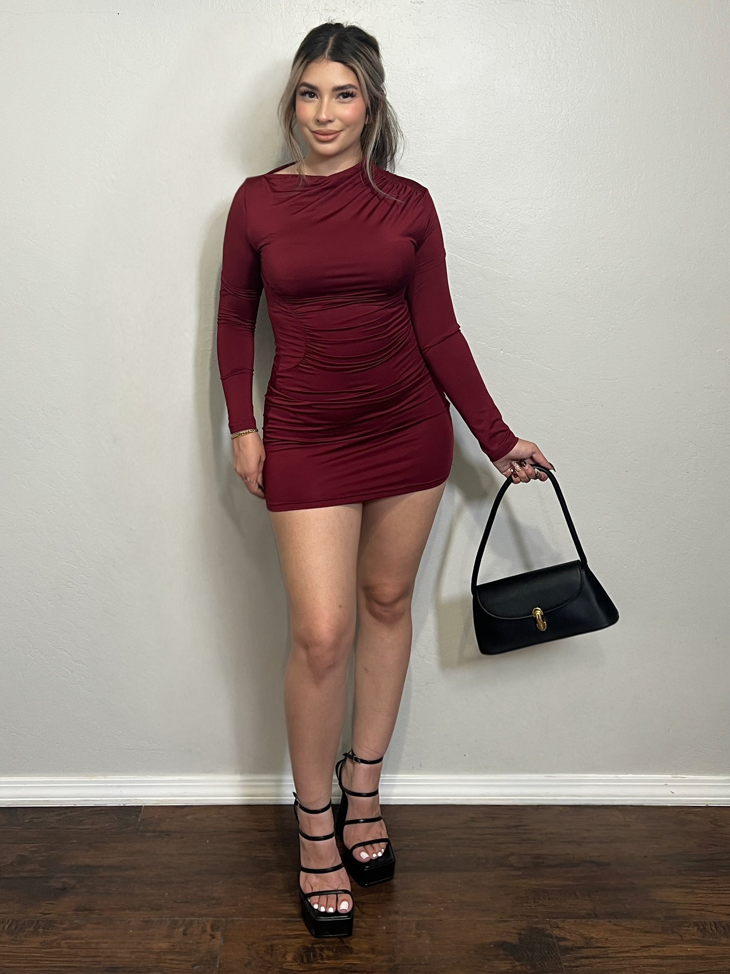 AMANDA DRESS- BURGUNDY