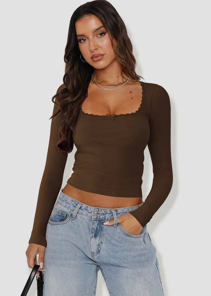 ANNETH LONG SLEEVE TOP- BROWN