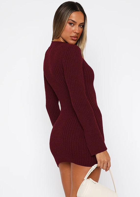 SANDRA DRESS- BURGUNDY