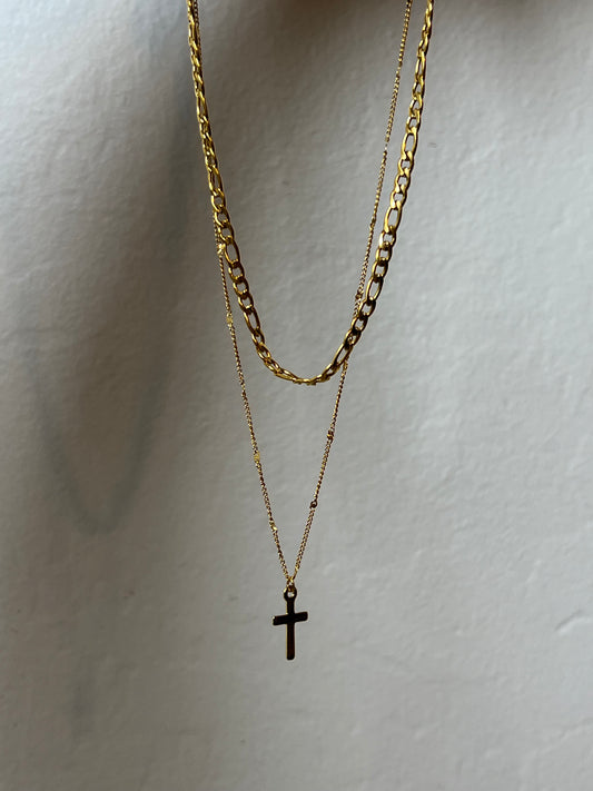 DOUBLE LAYER CROSS NECKLACE