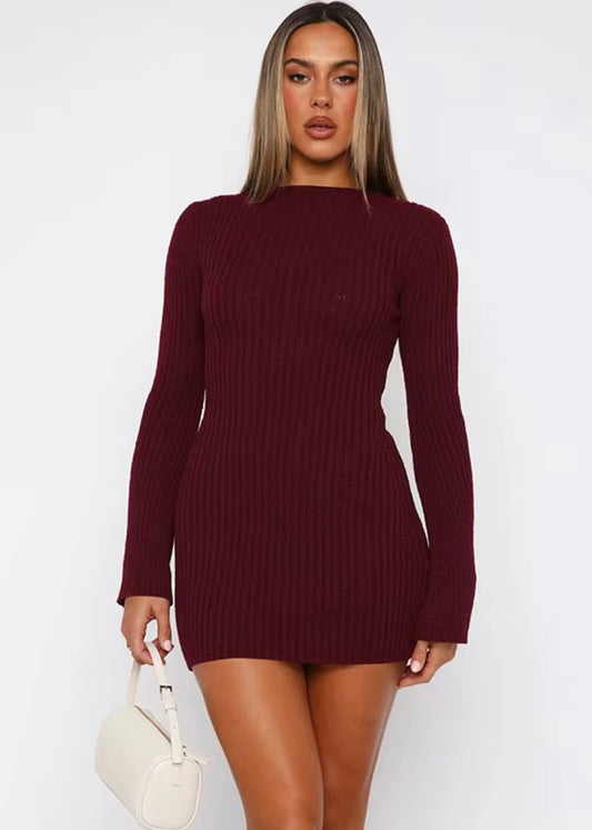 SANDRA DRESS- BURGUNDY