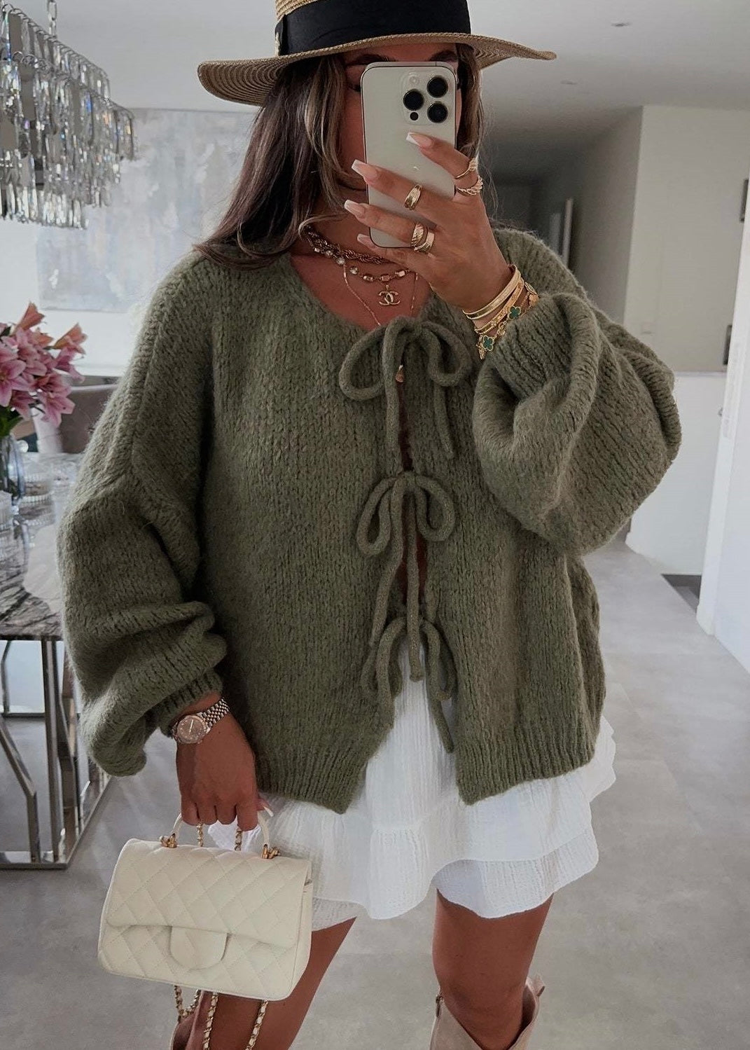 KHLOE COQUETTE CARDIGAN- GREEN