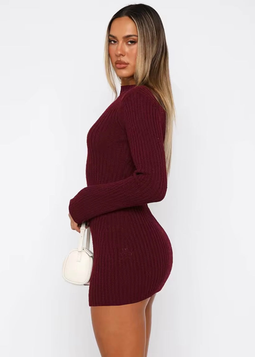 SANDRA DRESS- BURGUNDY